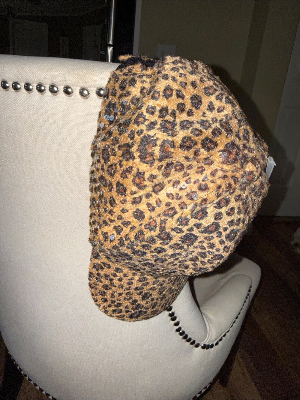 Leopard Print Baseball Cap with Sequin Detail - Brown - Picture 4 of 6
